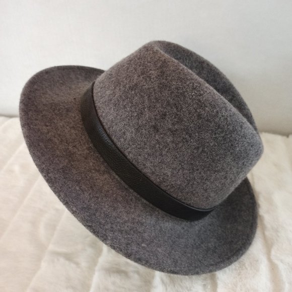 J Crew Classic Felt Hat with Leather Band M Marled Gray